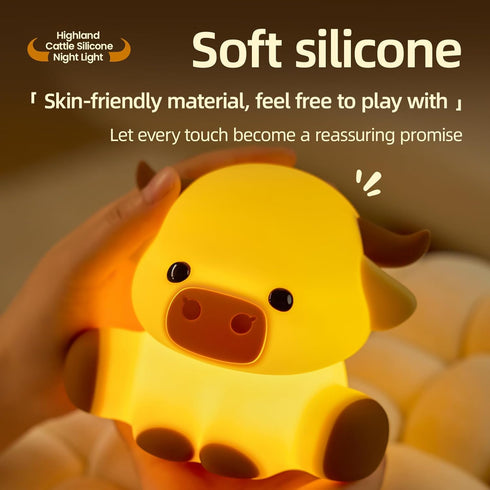 Znpum Dimmable Highland Cow Night Light, Huggwaii Squishy Silicone Lamp for Kids - Touch Sensor Cute Animal Lamp, Soft