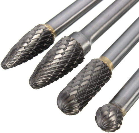 Wolfride 4pcs Long Shank Tungsten Carbide Burr Set, 6mm Shank Die Grinder Burr Set for Metal, 6-Inch Length