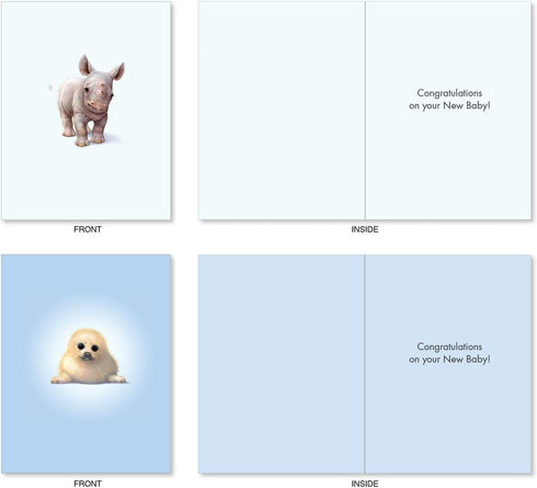 The Best Card Company 20 Assorted Baby Notecards Box Set, 4 x 5.12 Inch with Envelopes, Zoo Babies AM6726BBG-B2x10