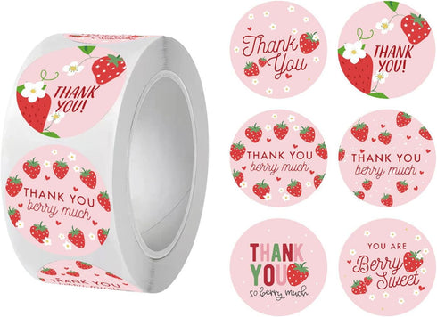 Mysuevin 500pcs Strawberry Thank You Labels 6 Designs Sweet Berry Much Stickers Pink