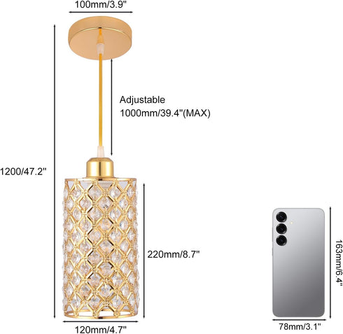 E26/E27 Modern Mini Crystal Pendant Light, Adjustable Gold Chandelier Flush Mount Ceiling Fixture for Kitchen Island