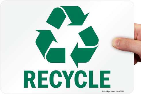 SmartSign Recycle Label with Symbol, 7 x 10 inch, Green and White, 3 mil Laminated Adhesive Polyester