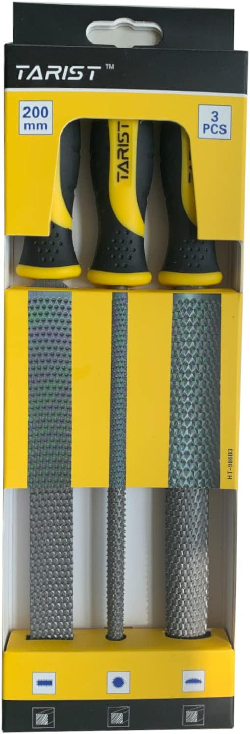 3-Piece Wood Rasp File Set, 8" Includes Flat/Half-Round/Round for Woodworking & Sharpening Wood