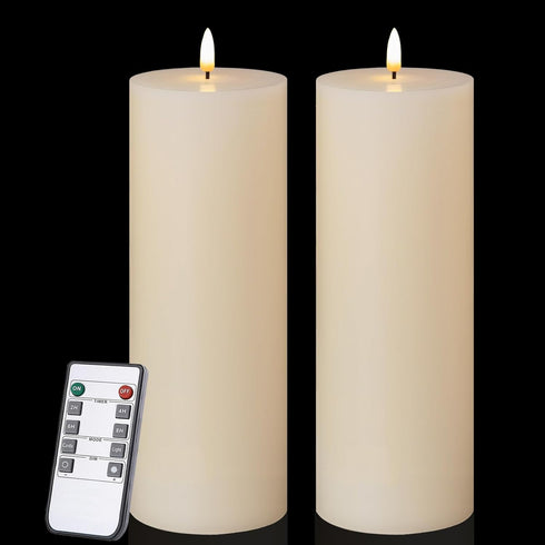 volnyus Flameless Candles Set of 2 (3x9 inch) Flickering LED Wax Candles
