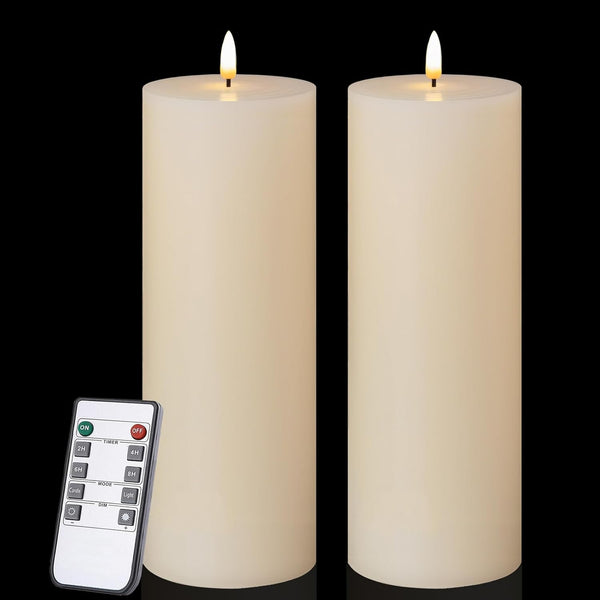 volnyus Flameless Candles Set of 2 (3x9 inch) Flickering LED Wax Candles