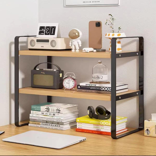 Hbluefat Desktop Organizer Shelf, 2-Tier Wood Office Desk Storage Rack, Small Computer Desk Bookshelf, Aesthetic