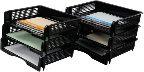 Plastic Stackable File Paper Storage Tray, Office Letter Tray, Black, 6 Pack