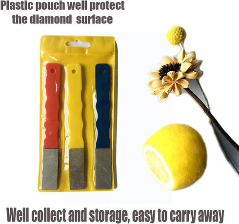 Diamond Color Coded Mini Diamond Hone Kit - 3 Grits #220, 400, 600 Flat Hand File Knife Sharpener