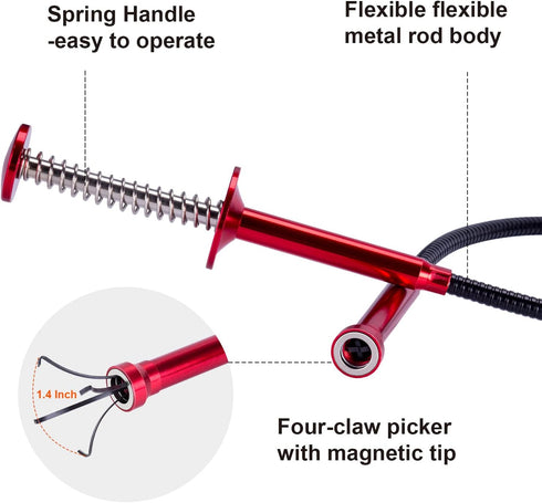 24'' Bendable Flexible Magnetic Pickup Tool, Four Claw Grabber Tool, Accurate Pick Up In Narrow Space for Engine