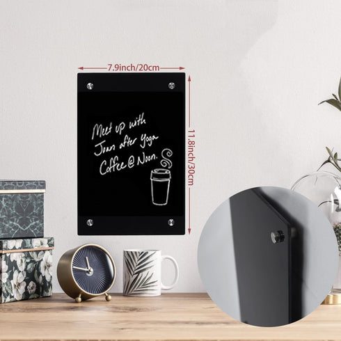 Black Glass Dry Erase Whiteboard, 8" x 12" Frameless Board for Home, School, Office - Black Surface (Glass BB-BK-2030)