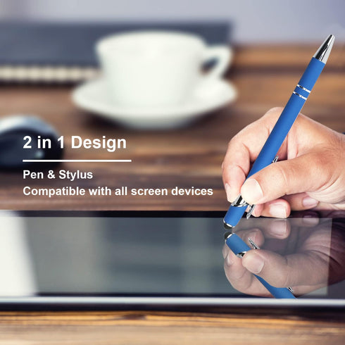 Ballpoint Pen with Stylus Tip, Soft Touch Metal Click Pen, 1.0mm Medium Point, Black Ink, 12 Count (Blue)