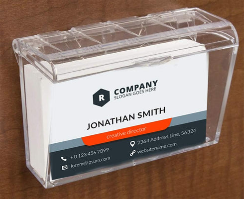 Wall Mounted Acrylic Business Card Holder with Cover, Hinged Lid, Outdoor, Fits 60, Clear