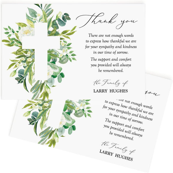 All Ewired Up Personalized Christian Funeral Thank You Cards with Cross, Religious, Sympathy Acknowledgement Cards,