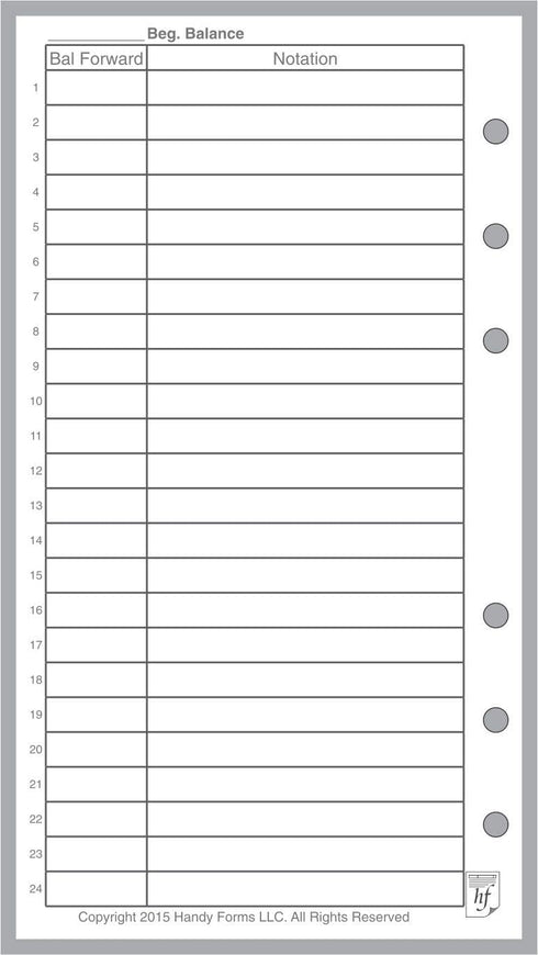Personal Size Payment/Expense Record, Check Register, Sized for Filofax Personal Notebook