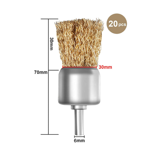 20pcs Set 1/4 Inch 1-3/1630mm ATOPLEE Brass Coated Wire Brush Wheel & Cup Brush with Round Shank,Diameter Crimped Wire