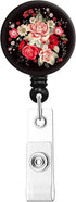 Nursing Badge Reels Retractable Clip - Cute Peony Badge Holder Name Decorative ID Card Holders (3 Pack)