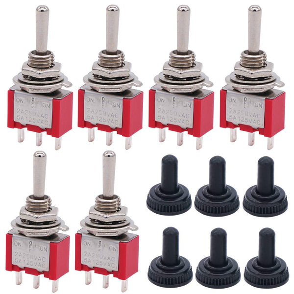 Twidec 6Pcs Mini Momentary Toggle Switch SPDT 3 Position 3 Pins, Waterproof Cap for Car Boat Switches