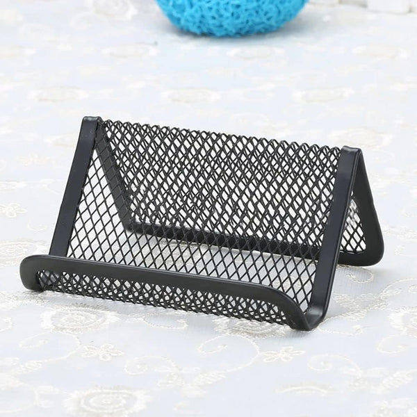 Jowxsx Metal Mesh Business Card Holder, Black Office Card Collection Organizer for Desk Storage