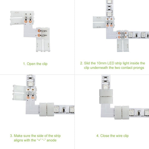 10pcs Pack 2 90 10mm 5050 5630 LightingWill L Shape Solderless Snap Down Pin LED Strip Connector for Right Angle Corner