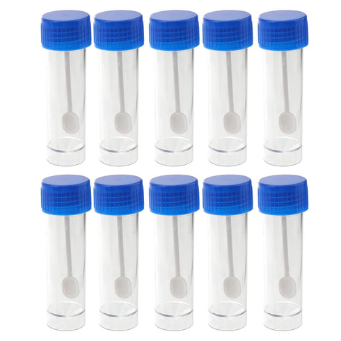 10Pcs Plastic Specimen Cups, 25-30ml Stool Container Sample, Urine Cup with Lid and Spoon for Laboratory