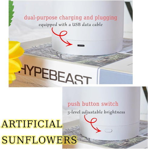 Generic Shimmering 3-Color Dimming, 3D (1PC) Sunflower Lamp, Realistic Modeling, USB Rechargeable Sunflower Night