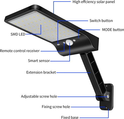 Aqonsie Solar Lights Outdoor, 56LED, 180 Adjustable Angle Security Night Light with Remote Control & 3 Lighting Modes
