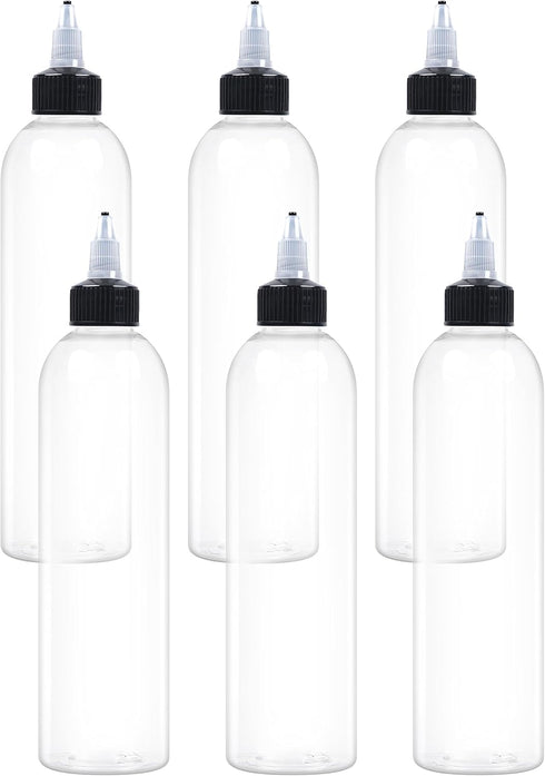 6Pcs 8oz Squeeze Bottles with Black Twist Top Cap, 60ml Clear Refillable Bottles for Hair Oil, Inks, Crafts