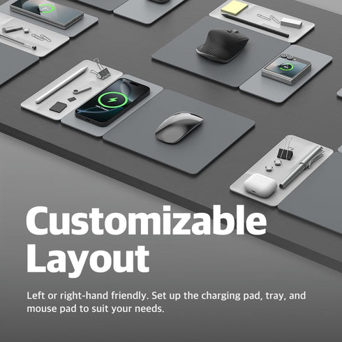 POUT H3 3-in-1 Split Max Wireless Charging Mouse Pad Fast Qi Charger, Mousepad Mat, and Magnetic Tray Organizer