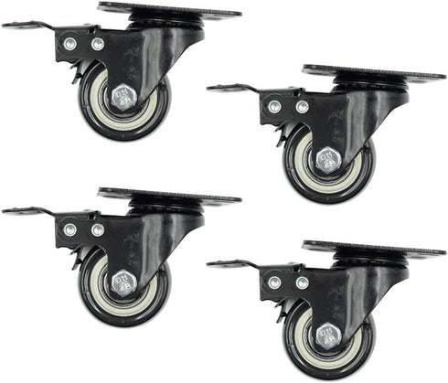4Pcs 1.5 Inch Heavy Duty Swivel Caster Wheels, Rubber Base with Brake & Top Plate, Loading 50kg/110lbs, Black Rubber