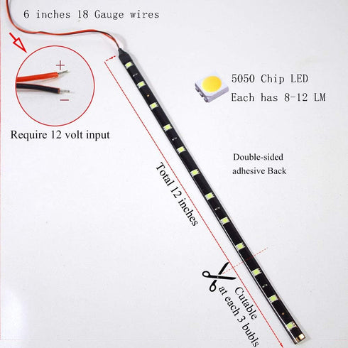 HYADA 12V 1Ft 12 6 inches (White,Pack 6) DC Waterproof LED Strip Underbody Light with Wires for Motor