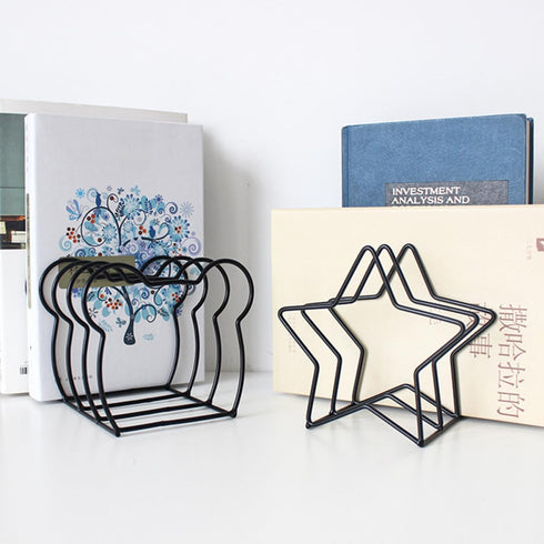 ABOOFAN Iron Wire Star Shaped Bookend Desk Organiser, Iron Art Display Stand Book Rack for Desktop Storage, Black Metal