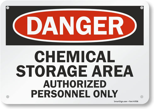 SmartSign - U9-1214-NA_7x10 "Danger - Chemical Storage Area, Authorized Personnel Only" Sign, Aluminum Black/Red on