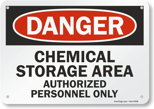 SmartSign - U9-1214-NA_7x10 "Danger - Chemical Storage Area, Authorized Personnel Only" Sign, Aluminum Black/Red on