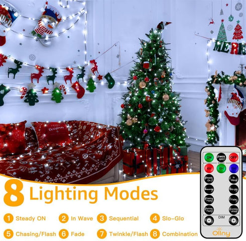 198 600 8 Ollny Christmas Lights, FT LED Outdoor Waterproof Plug in Christmas Tree Lights with Modes Remote Timer