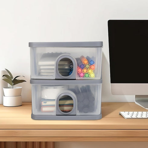 Desktop Storage Drawers, Desk Organizer with Drawers, 2 Drawers Organizing Drawers Clear Small Plastic Storage Drawers for Crafts, Accessories, Stationeries, Office Supplies, Pens (1Pack) by DETEIN