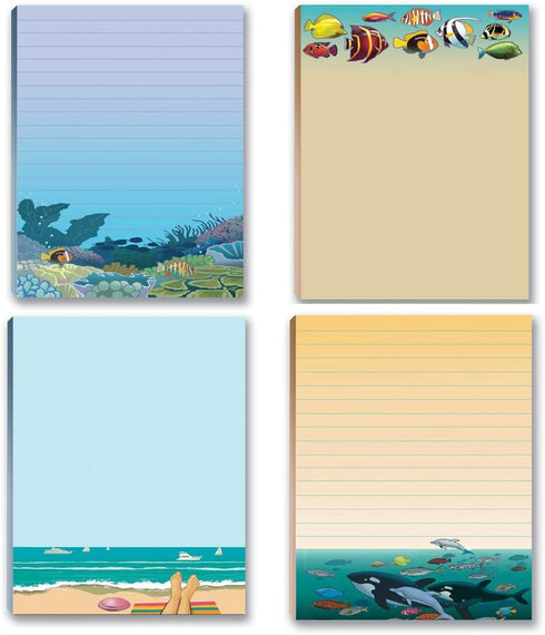 Beach & Ocean Notepads by Stonehouse Collection - 4 Assorted Notepads, USA Made