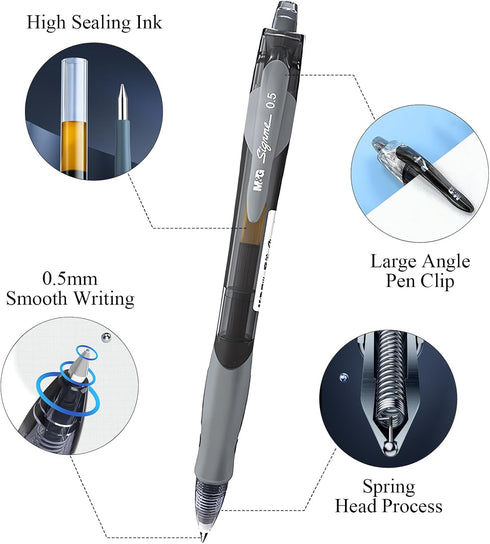 M&G Gel Pens Set, 0.5mm Black Ink Medium Point, 30 PCS Gel Ink Retractable Rollerball Pens for Writing
