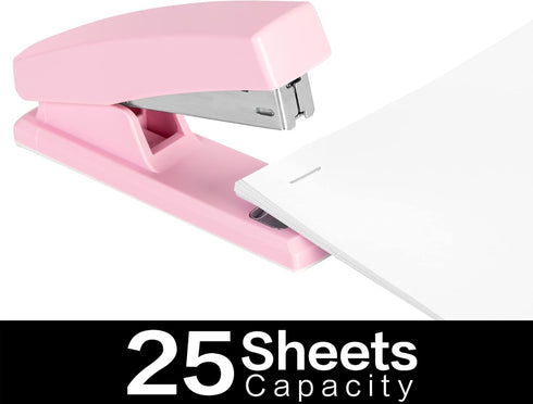 Deli Desktop Stapler, Pink Office Stapler with 640 Staples, 25 Sheet Capacity