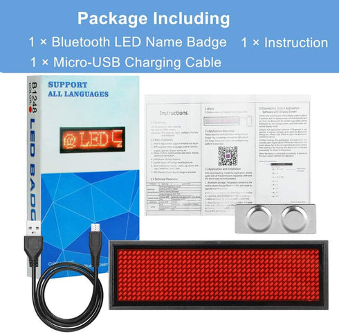 OUHL LED Name Tag, Upgraded Rechargeable Scrolling Mini LED Badge, Programmable Business Badges with Magnet/Pin (Red)