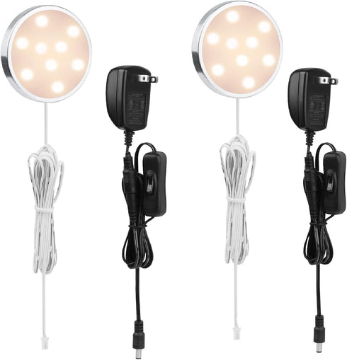 LABOREDUCER 12V Under Cabinet LED Puck Lighting Kit 2 Packs Slim Aluminum