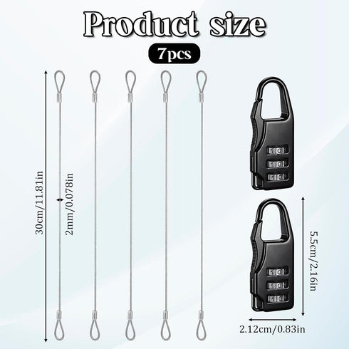 Fyntave 5 Pack 2mm 12 Inch Security Cables Luggage Lock Safety Cable Silver Security Cables with Lock Stainless Steel