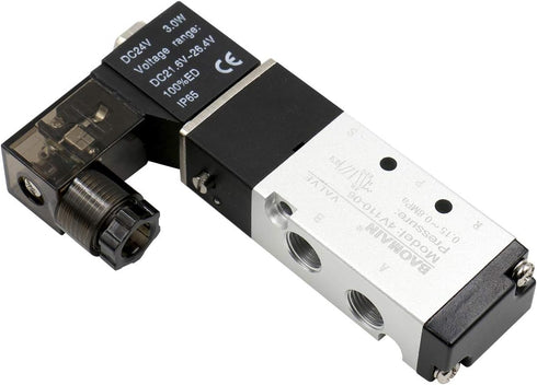 Baomain Pneumatic Solenoid Air Valve 4V110-06 DC24V 5 Way 2 Position PT1/8" Internally Piloted Acting Type Single Electrical Control