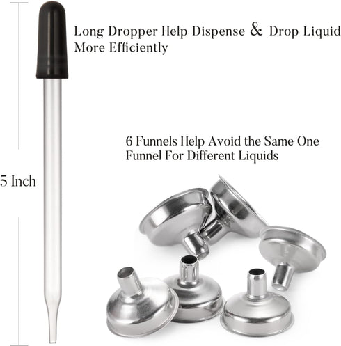 24 Pcs Dark Amber Dropper Bottles, 2 oz with 6 Small Funnels & 1 Long Glass Labels for Liquids