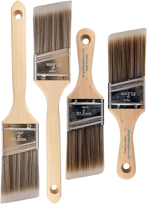 Vermeer Paint Brushes 4-Pack - Angle Brushes in Assorted Sizes for All Latex and Oil Paints & Stains