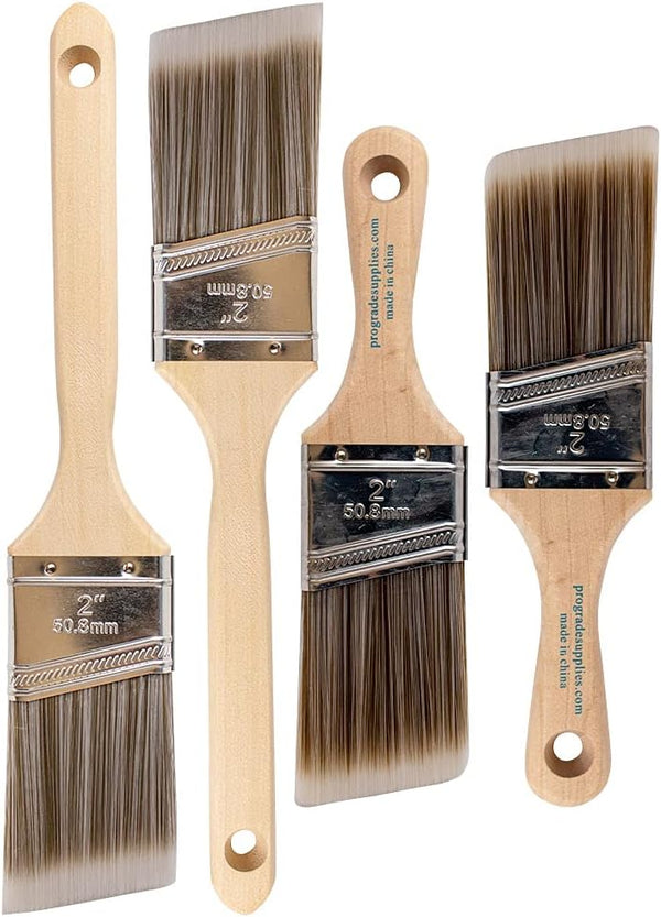 Vermeer Paint Brushes 4-Pack - Angle Brushes in Assorted Sizes for All Latex and Oil Paints & Stains