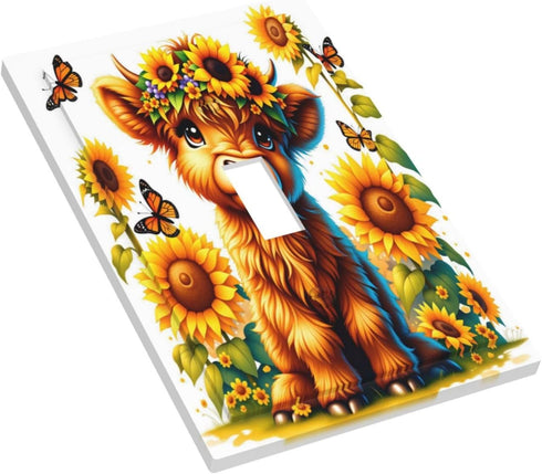 HTSAHKV 3 5 Inch Highland Cow Sunflower Wall Plate Light Switch Cover Single Gang Outlet Faceplate Print Plate Cover X