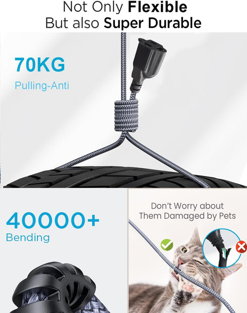 Goalfish 13A 3.3ft 16 3 5-15P 5-15R Power Extension Cord Heavy Duty Nylon Braided AWG Prong Power Cord Extension, NEMA