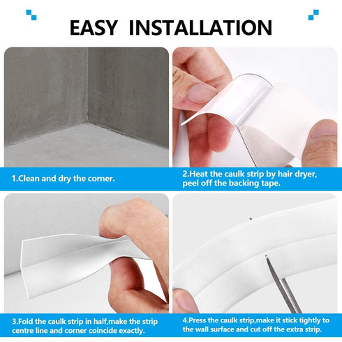 Bath & Kitchen Caulk Tape Sealant Strip, PVC Self Adhesive Tub and Wall Sealing Tape, 2PC