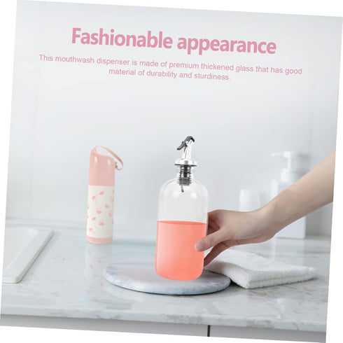 500ml 16oz Mouthwash Dispenser Kit with Glass Cup Glass Bathroom Accessories for Home Use Includes Pour Spout for Easy