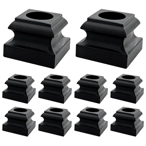 Iron Balusters Flat Shoes, Aluminum Alloy Staircase Shoes for 5/8 Inch Square Interior Balusters, Satin Black - Set of